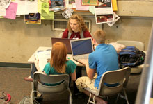 Students work together in the common area at Temple Hall